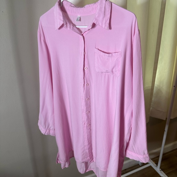 Beach Bikini Cover-up | Long Roll-up Sleeve Beach Shirt | Pink Button Down Shirt - Picture 11 of 14